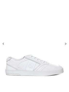 Fendi Men’s White Leather Low-Top Sneakers with Perforated Panels